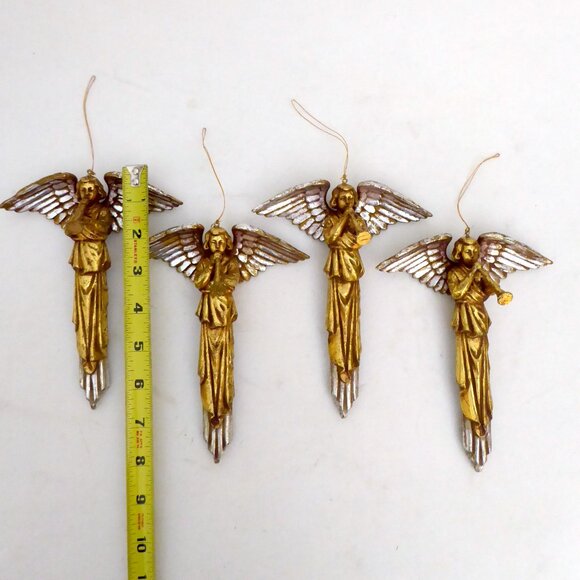 NEW 6.5” CHRISTMAS HOLIDAY GILT GOLD SILVER TRUMPETING ANGEL ORNAMENT LOT - Picture 2 of 11